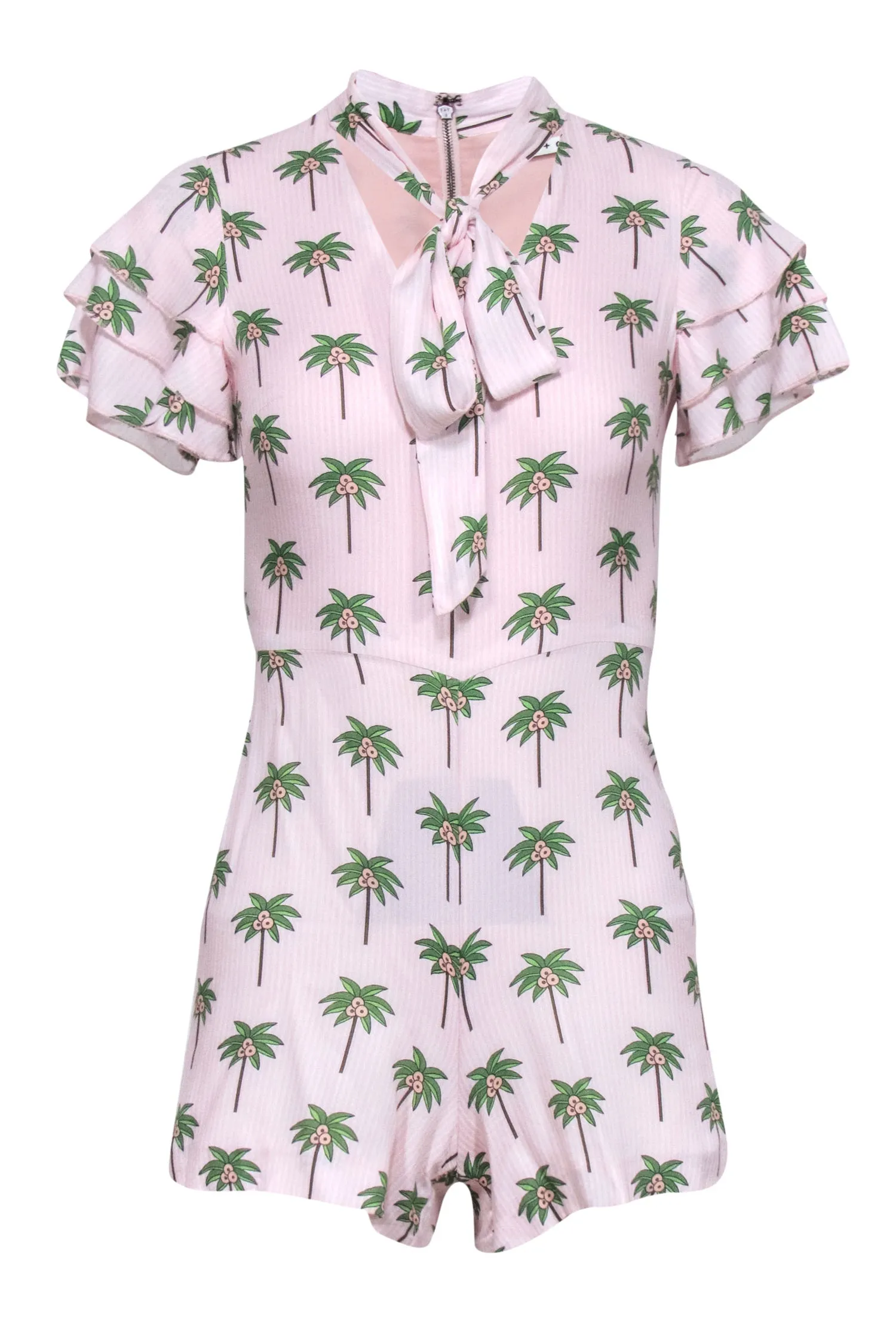 Alice & Olivia - Pink & White Striped Palm Tree Print Romper Sz 0