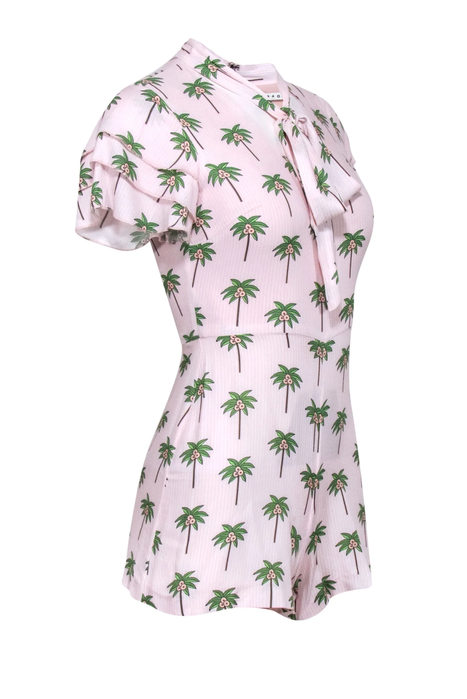 Alice & Olivia - Pink & White Striped Palm Tree Print Romper Sz 0
