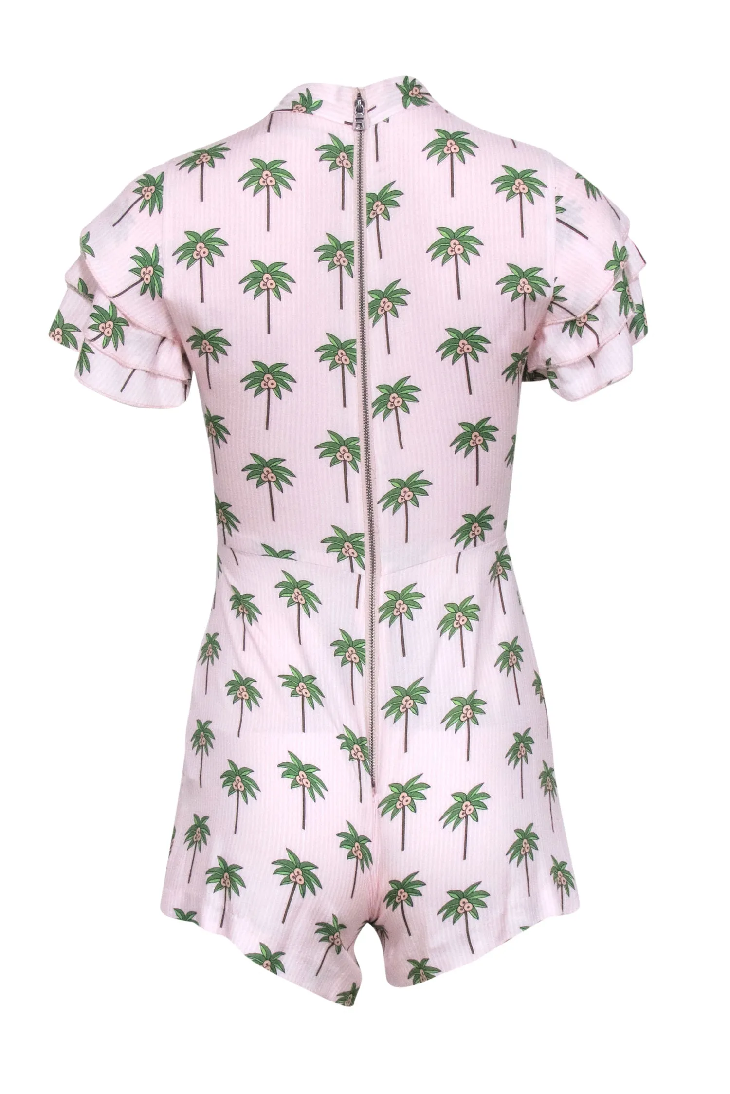 Alice & Olivia - Pink & White Striped Palm Tree Print Romper Sz 0