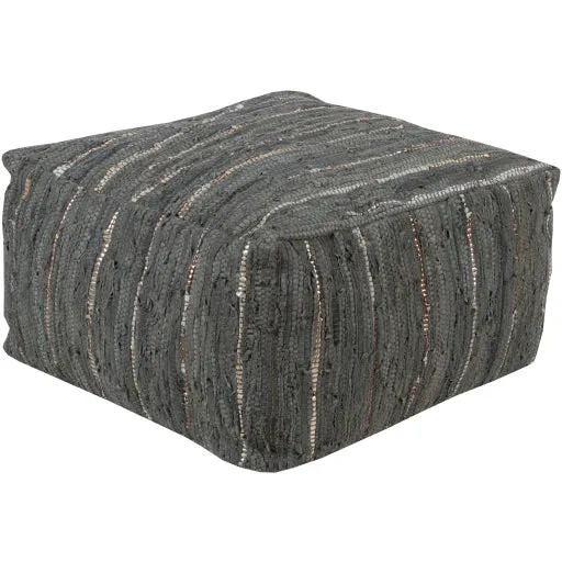 Anthracite Leather Light Gray Pouf