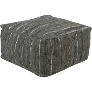 Anthracite Leather Light Gray Pouf