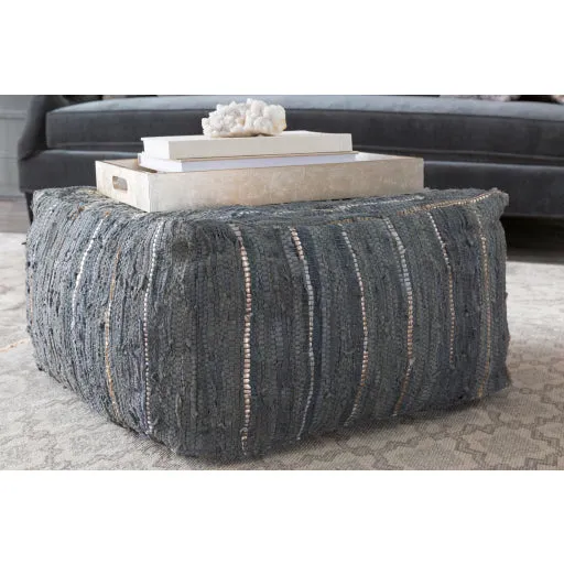Anthracite Leather Light Gray Pouf