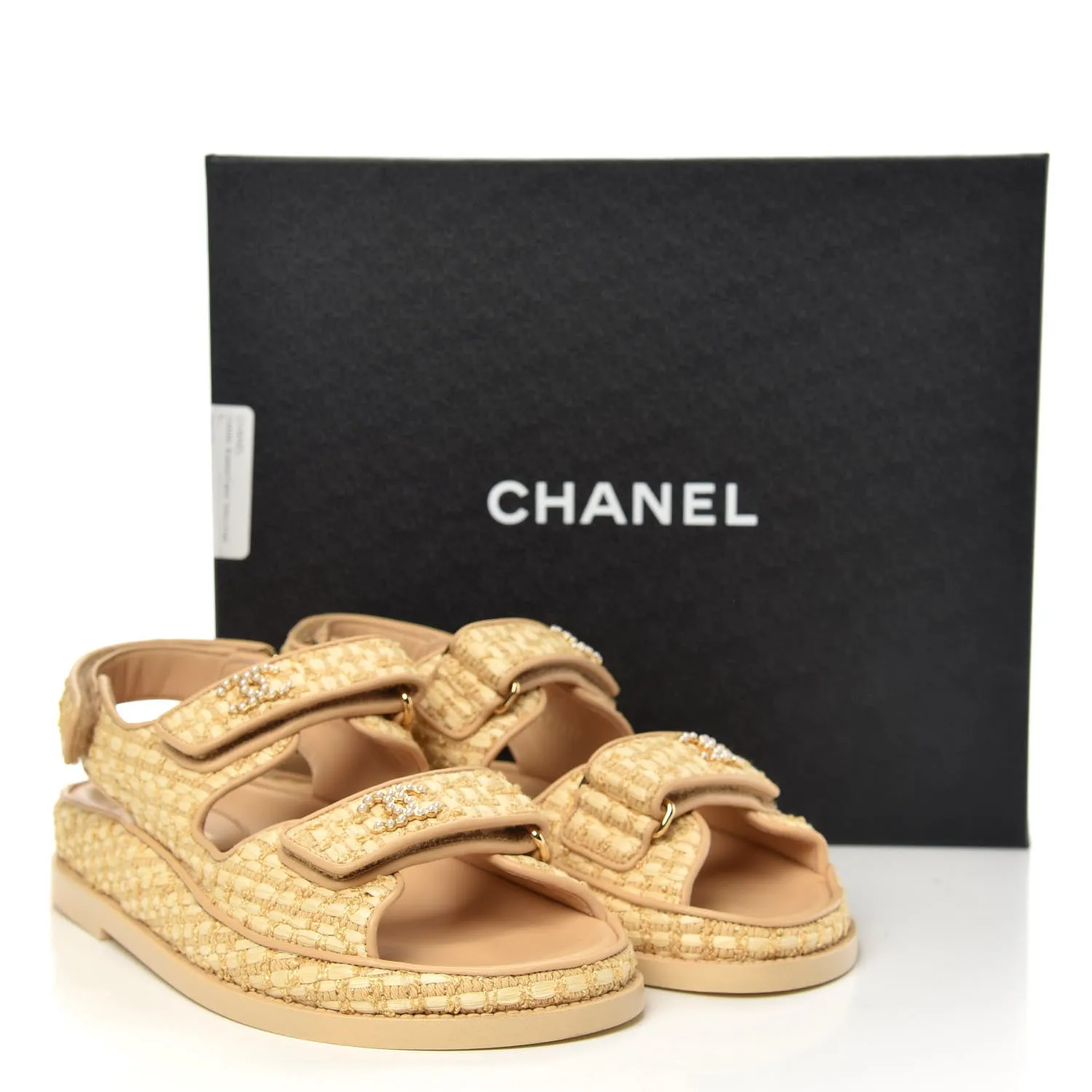 CHANEL BRAIDED RAFFIA VELCRO DAD SANDALS