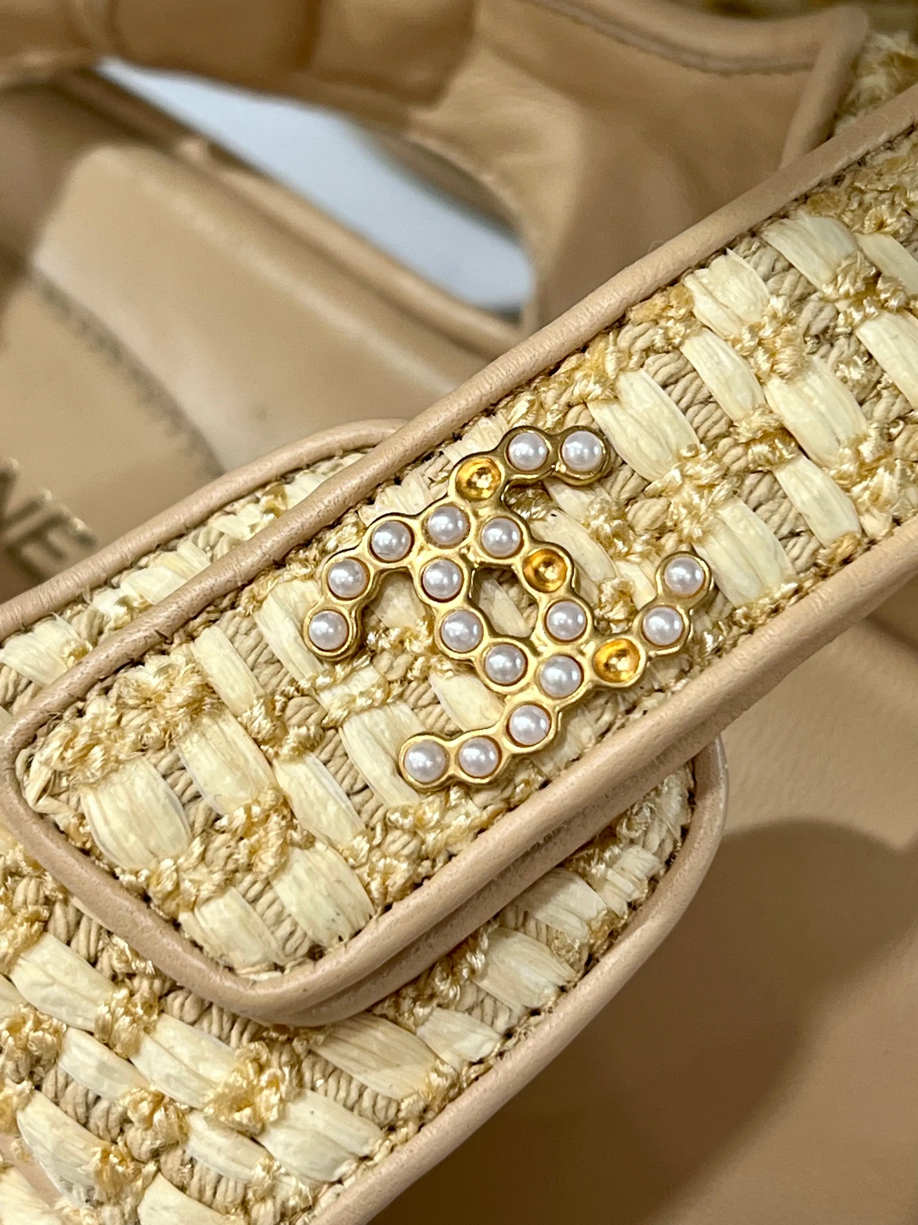 CHANEL BRAIDED RAFFIA VELCRO DAD SANDALS