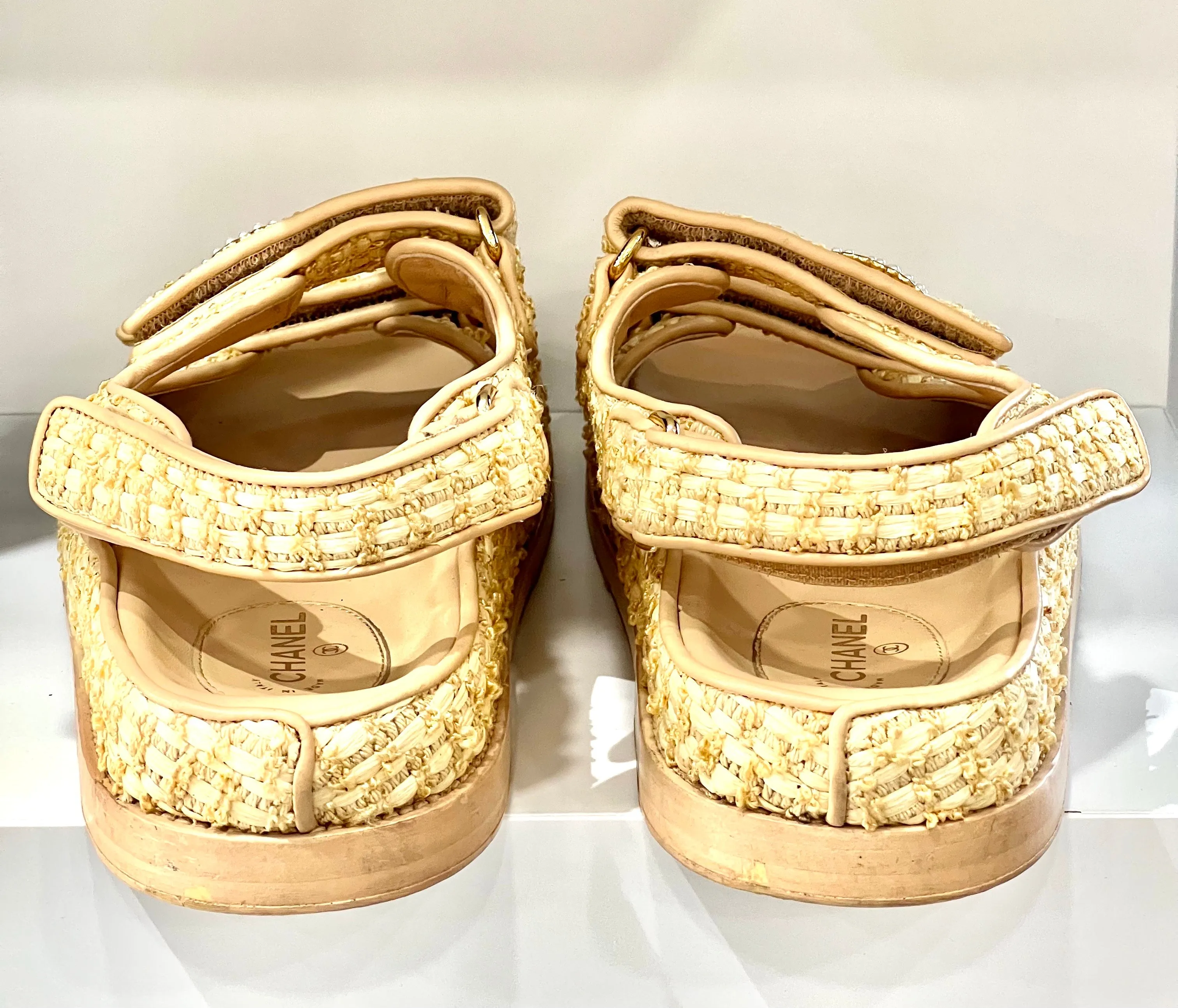 CHANEL BRAIDED RAFFIA VELCRO DAD SANDALS