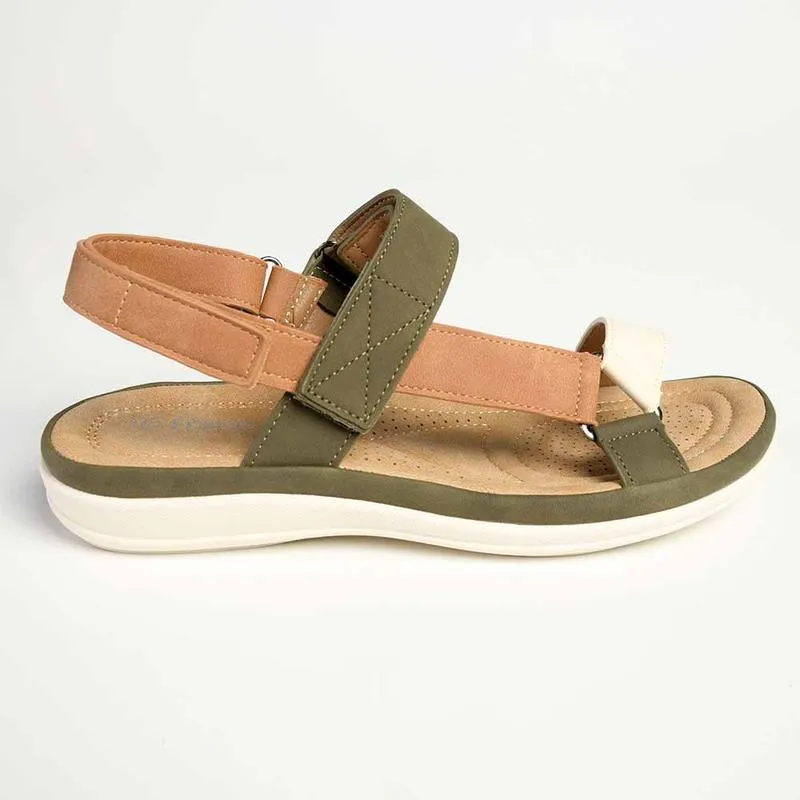 Franco Rossi Comfort Ladies Triangle Sandals - Olive Multi