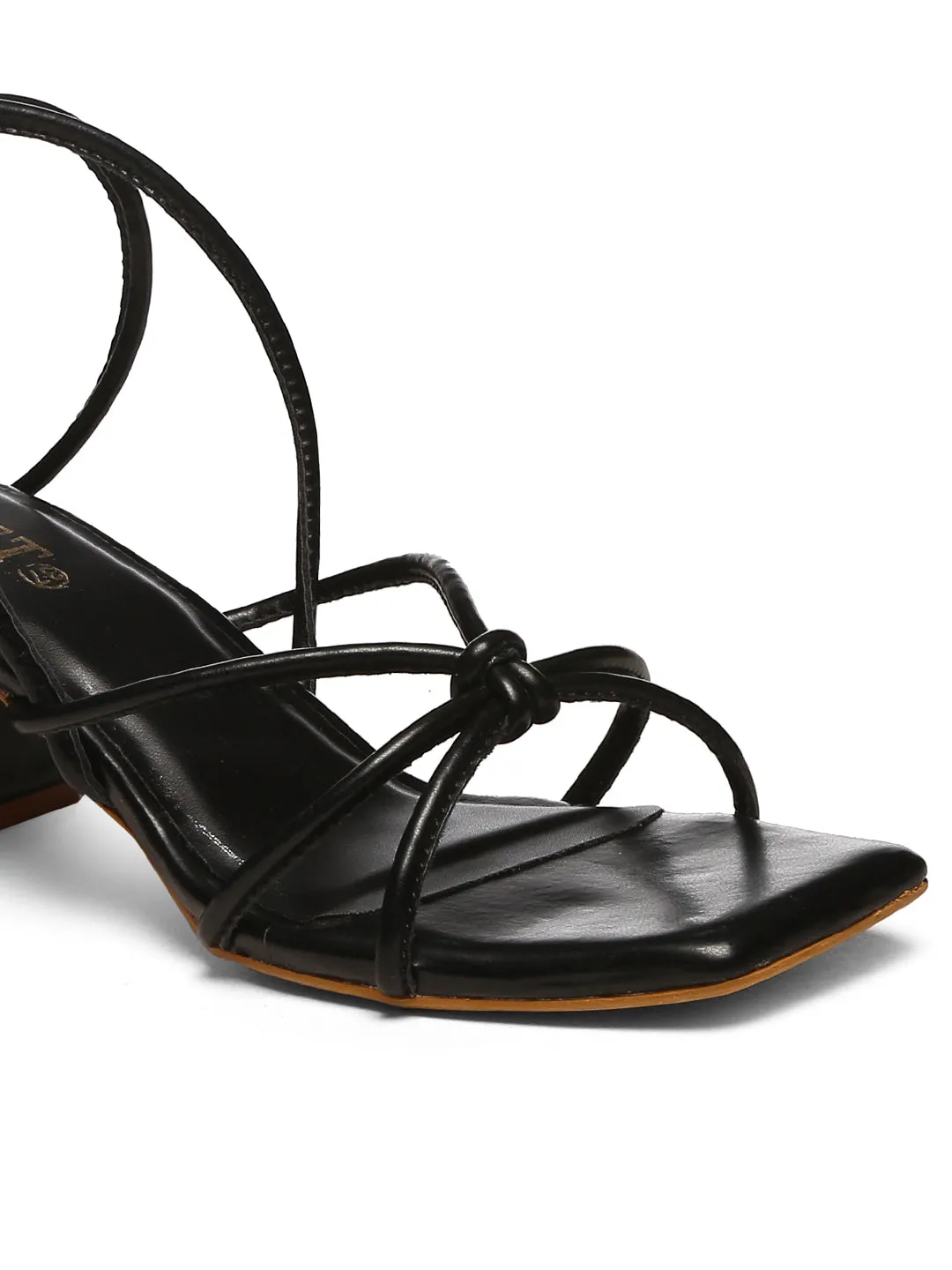GNIST Black Strappy Tie up  Block Heel Sandal