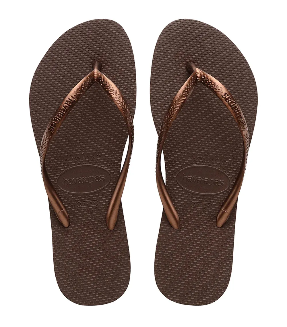 HAVAIANAS SLIM - DARK BROWN/METAL ACOUSED