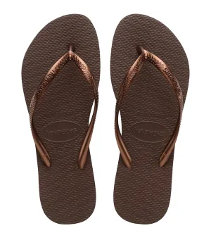 HAVAIANAS SLIM - DARK BROWN/METAL ACOUSED