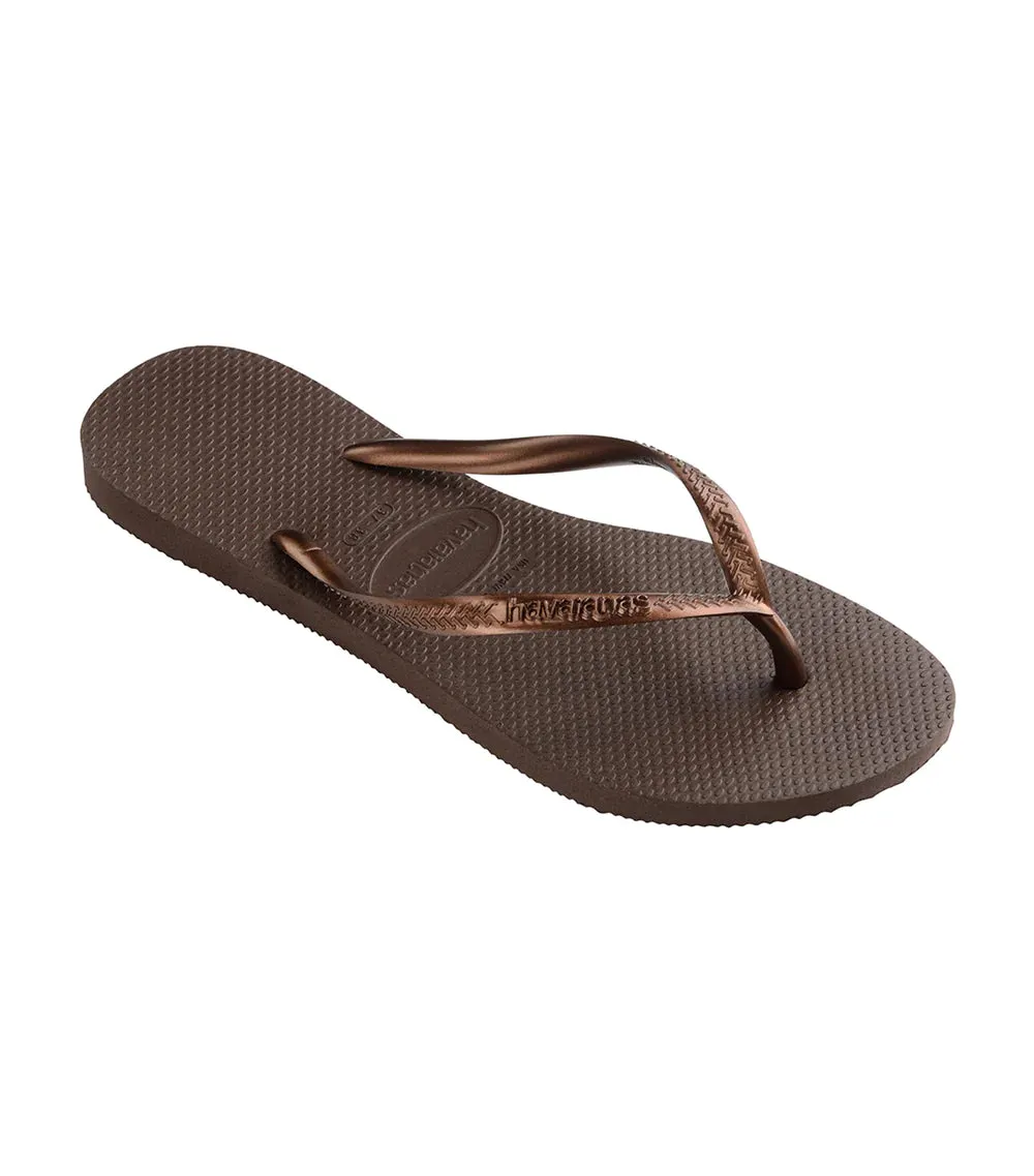 HAVAIANAS SLIM - DARK BROWN/METAL ACOUSED