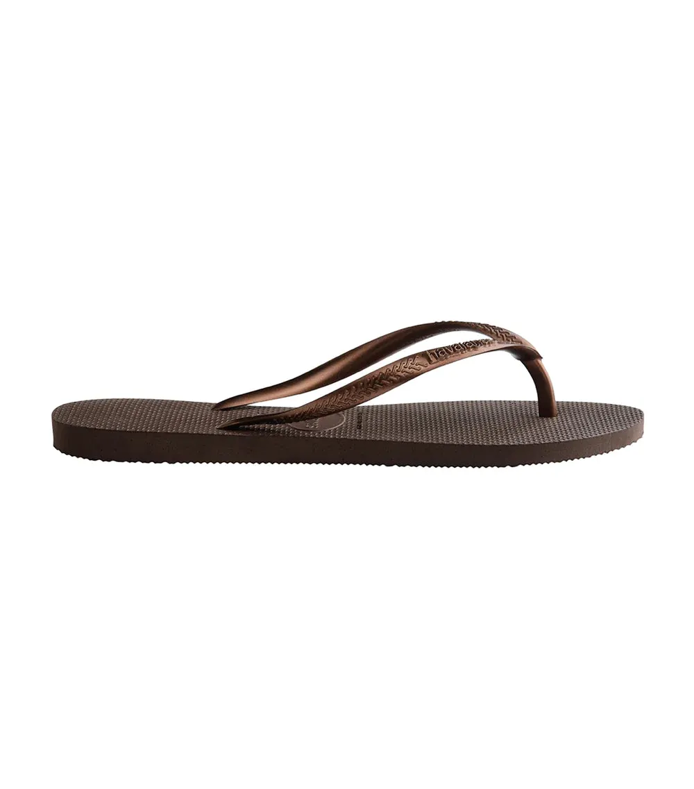 HAVAIANAS SLIM - DARK BROWN/METAL ACOUSED