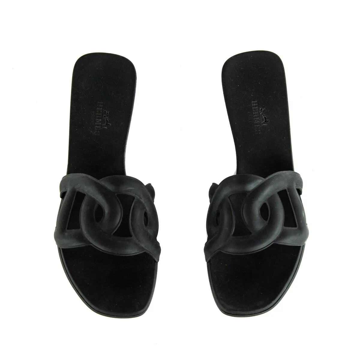 Hermes Black Aloha Rubber Slide Sandals Size US 7 | EU 37