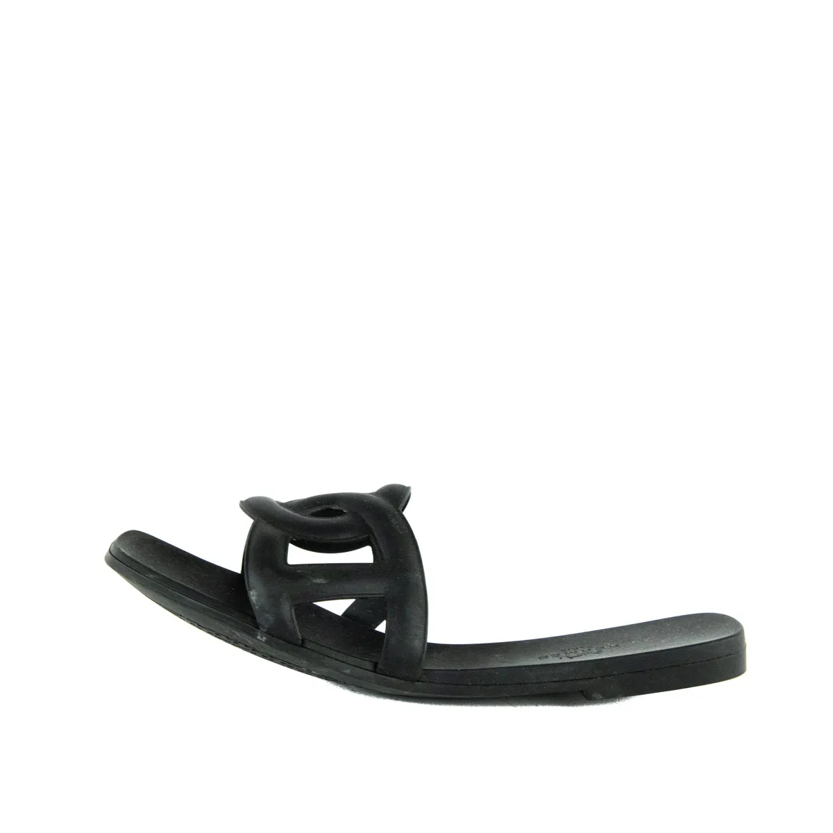 Hermes Black Aloha Rubber Slide Sandals Size US 7 | EU 37