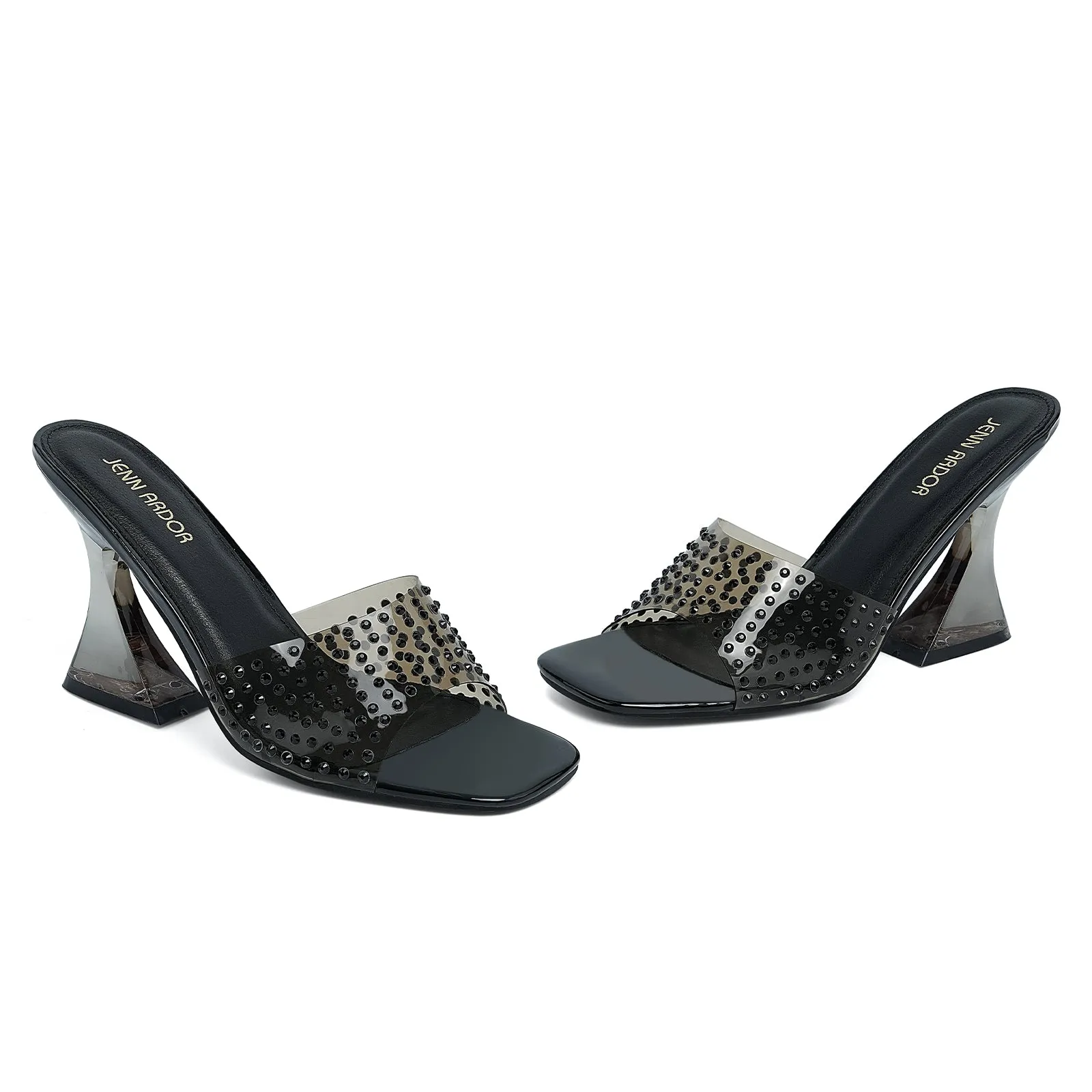 JENN ARDOR Clear Heels for Women Open Toe Sandals Transparent Mules Square Toe Backless Womens Block Chunky Heels Sandals