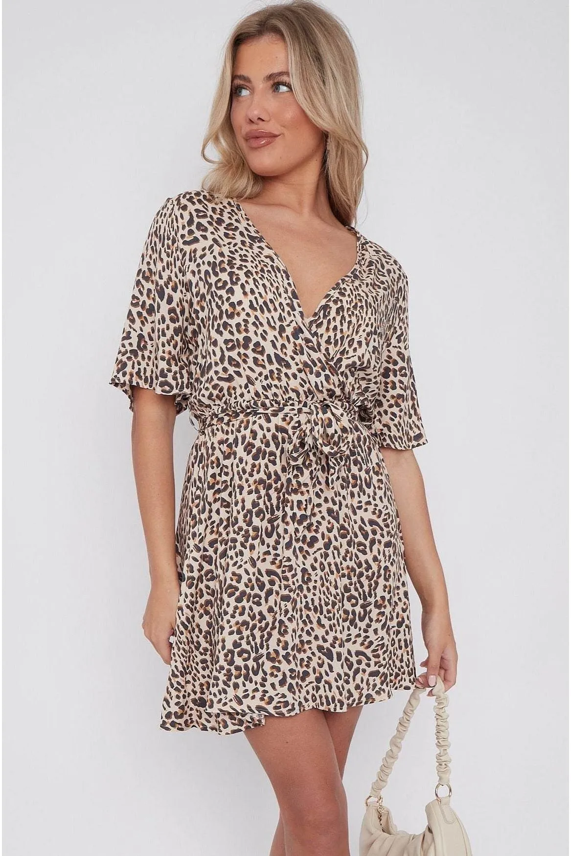 LOVE SUNSHINE Leopard Print Wrapped Mini Dress