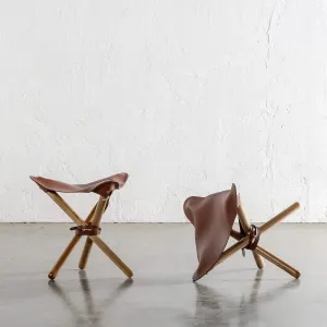 MALAND FOLDUP STOOL  |  NATURAL TEAK   TAN LEATHER