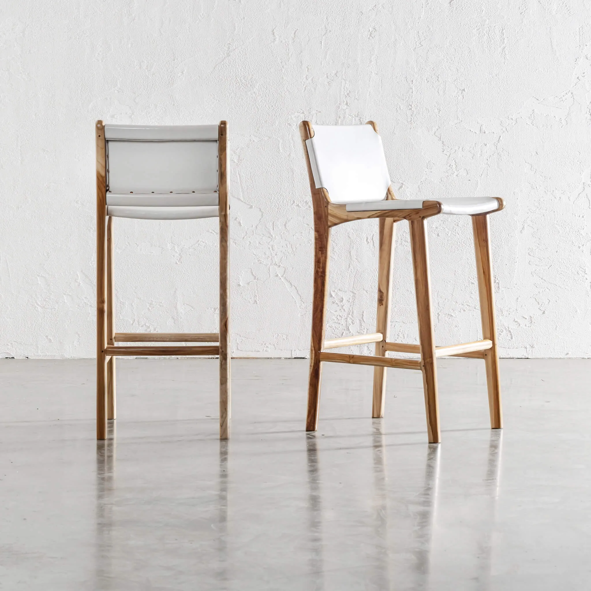 MALAND SOLID LEATHER BAR CHAIRS  |  HIGH   LOW  |  WHITE LEATHER HIDE