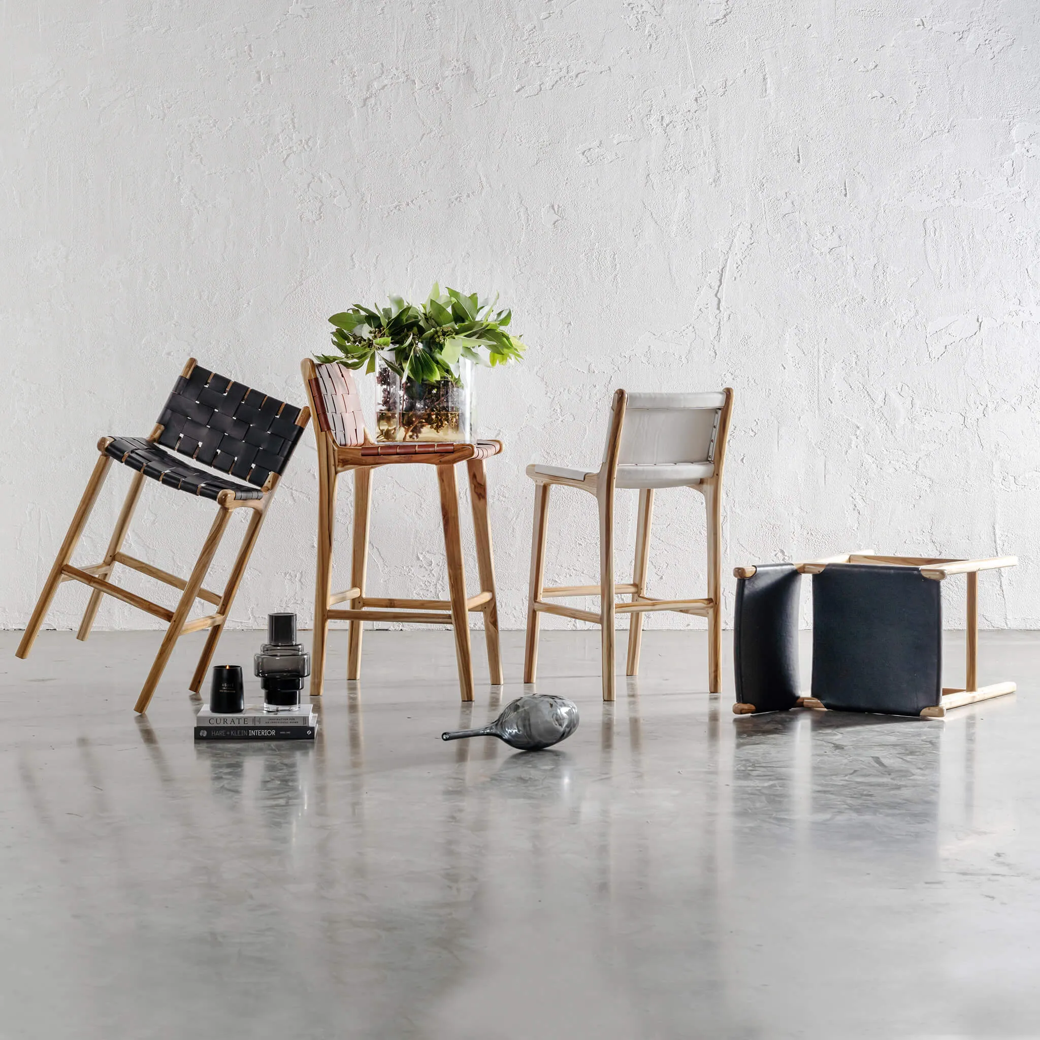MALAND SOLID LEATHER BAR CHAIRS  |  HIGH   LOW  |  WHITE LEATHER HIDE