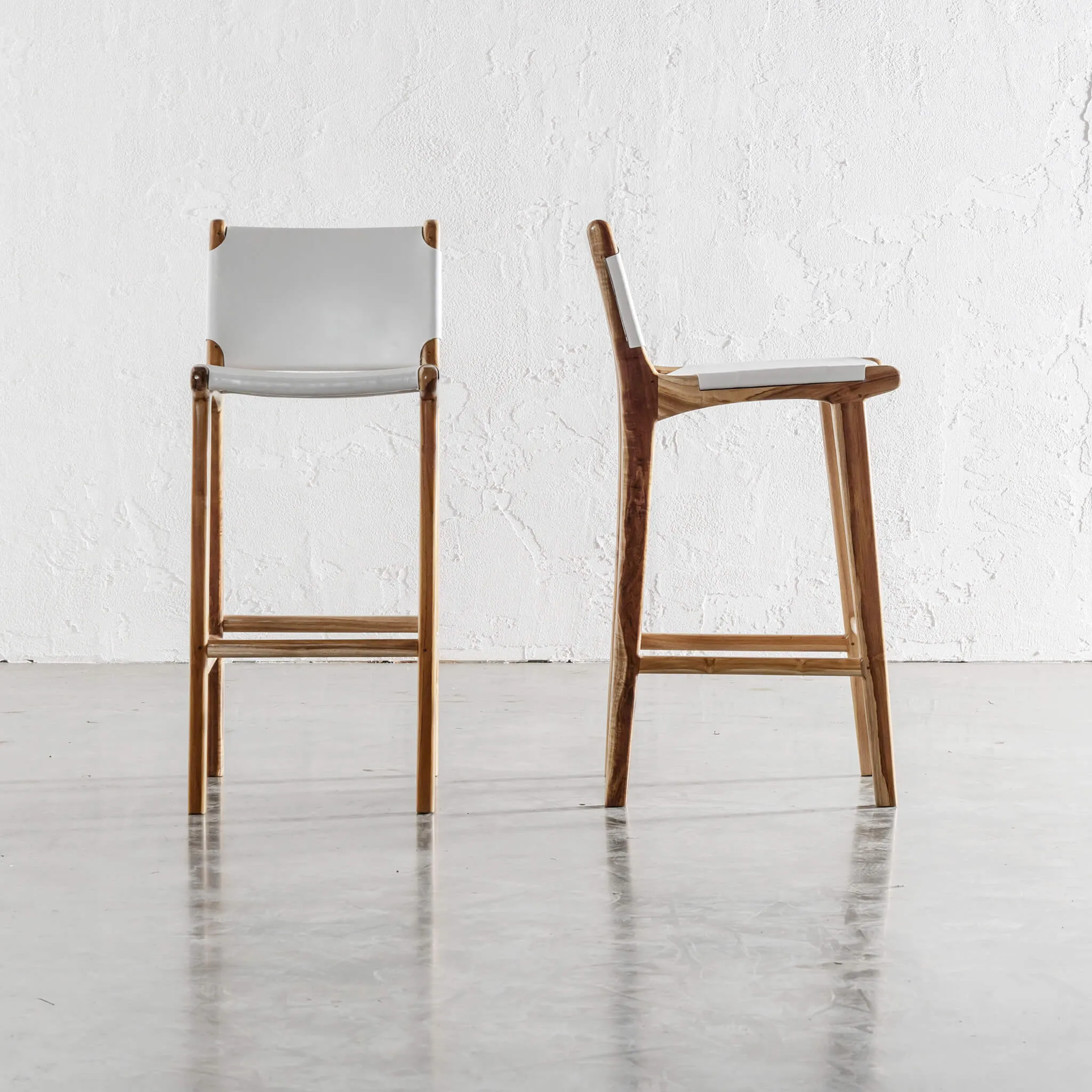 MALAND SOLID LEATHER BAR CHAIRS  |  HIGH   LOW  |  WHITE LEATHER HIDE