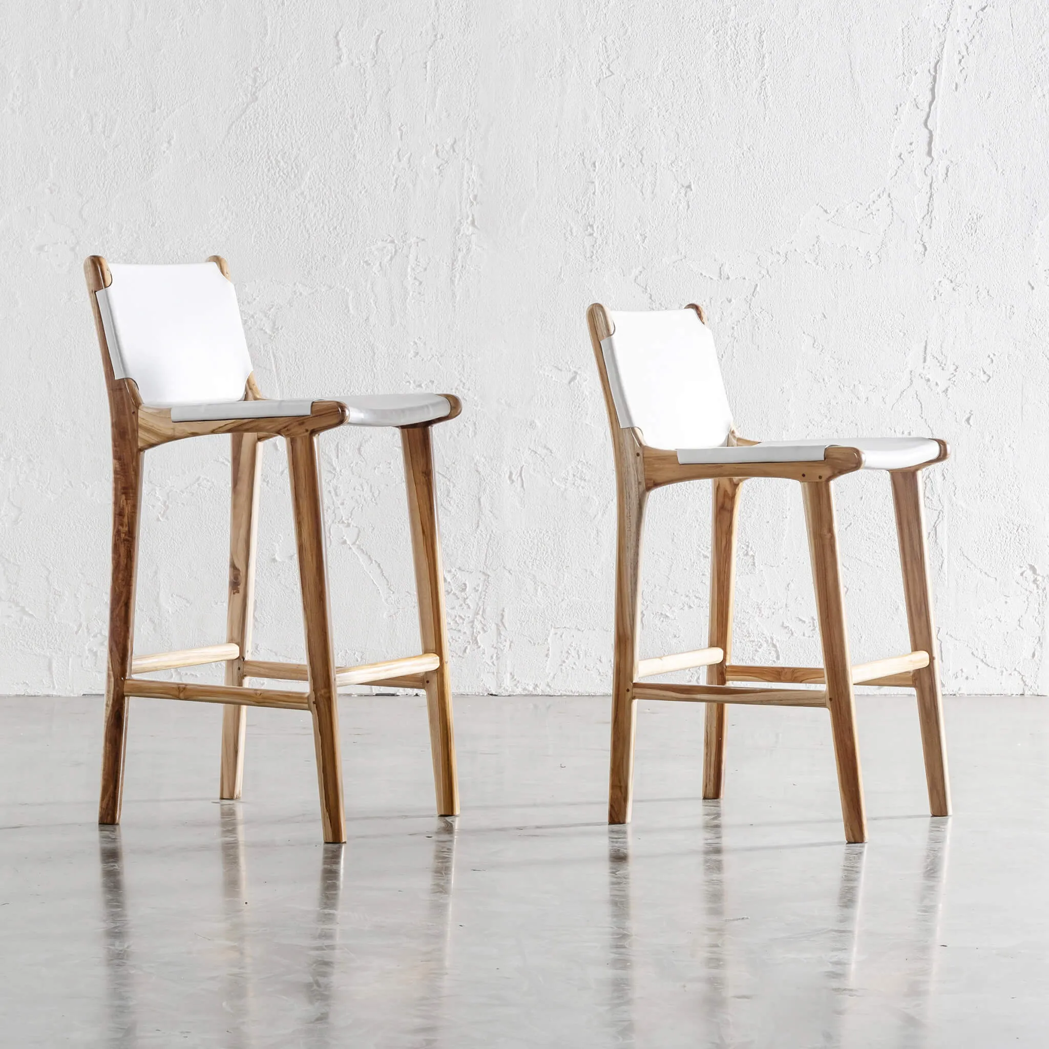 MALAND SOLID LEATHER BAR CHAIRS  |  HIGH   LOW  |  WHITE LEATHER HIDE