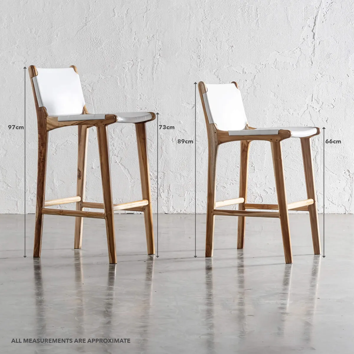 MALAND SOLID LEATHER BAR CHAIRS  |  HIGH   LOW  |  WHITE LEATHER HIDE