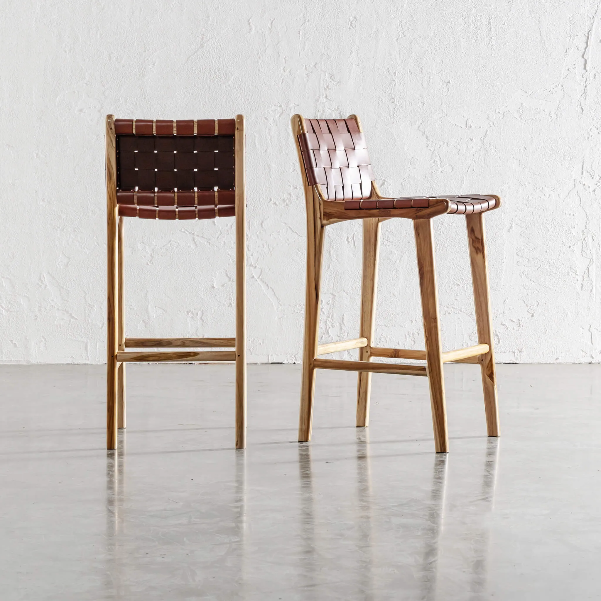 MALAND WOVEN LEATHER BAR CHAIR  |  HIGH   LOW  |  TAN LEATHER