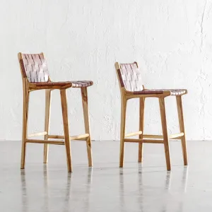 MALAND WOVEN LEATHER BAR CHAIR  |  HIGH   LOW  |  TAN LEATHER