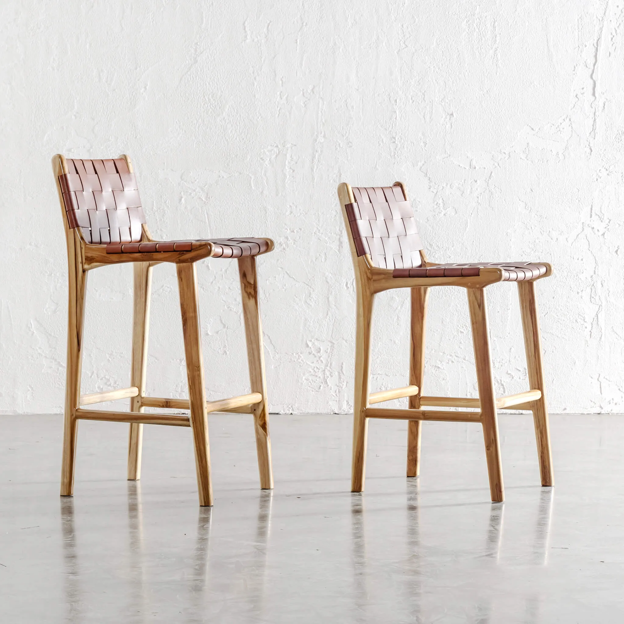MALAND WOVEN LEATHER BAR CHAIR  |  HIGH   LOW  |  TAN LEATHER
