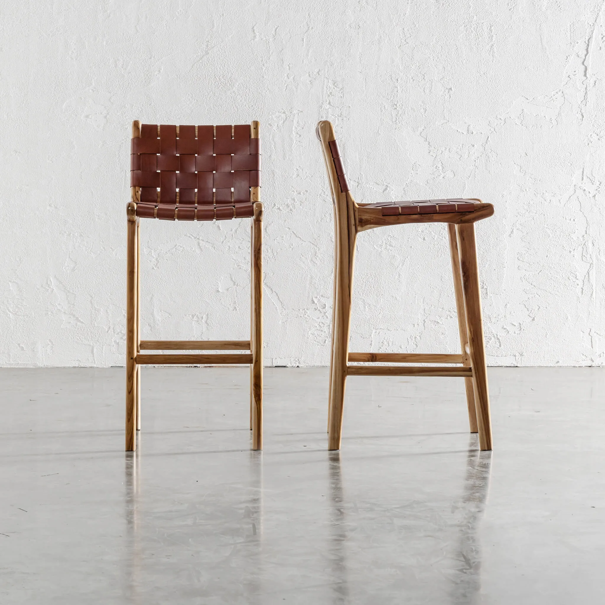 MALAND WOVEN LEATHER BAR CHAIR  |  HIGH   LOW  |  TAN LEATHER