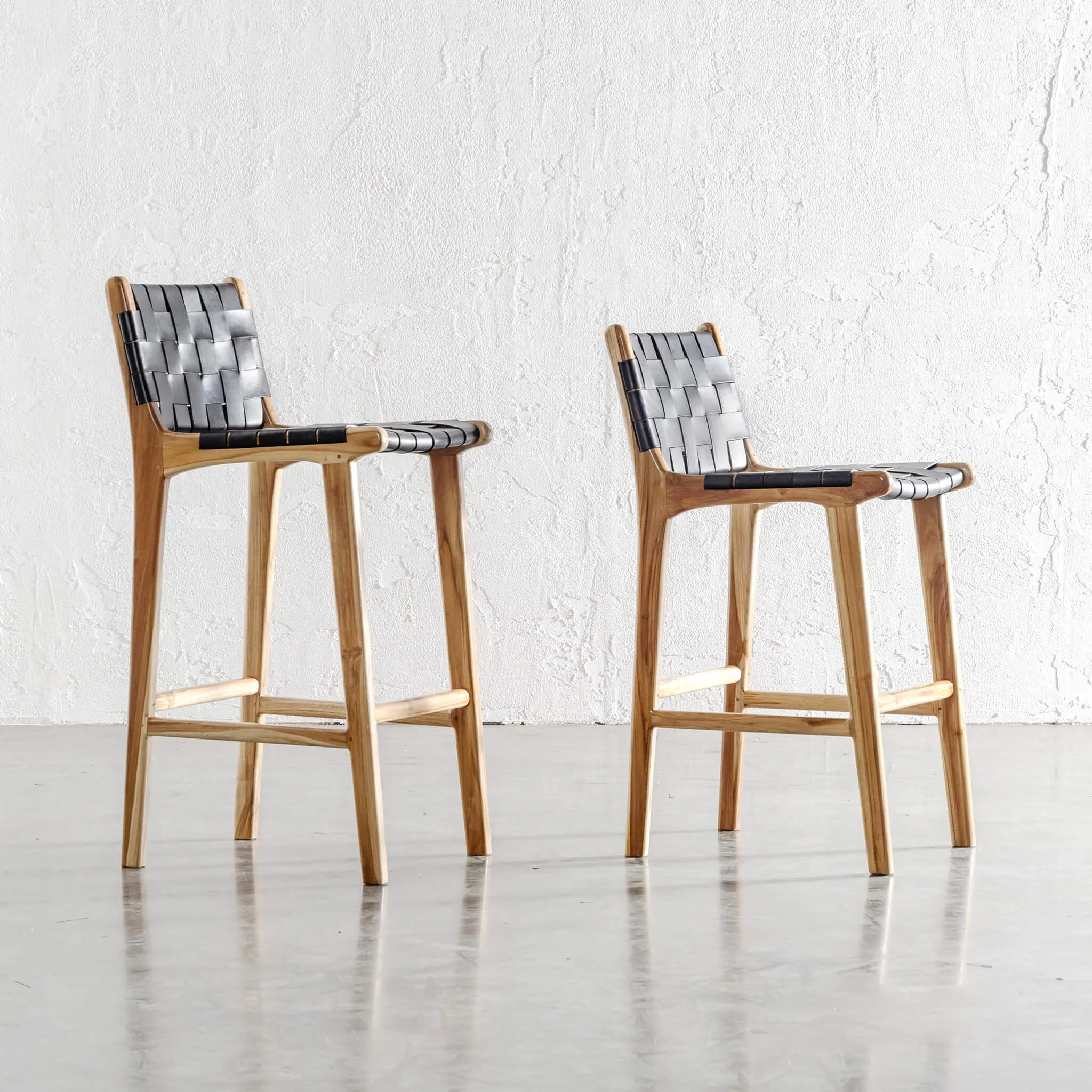 MALAND WOVEN LEATHER BAR CHAIRS | BUNDLE   SAVE | HIGH   LOW | BLACK LEATHER