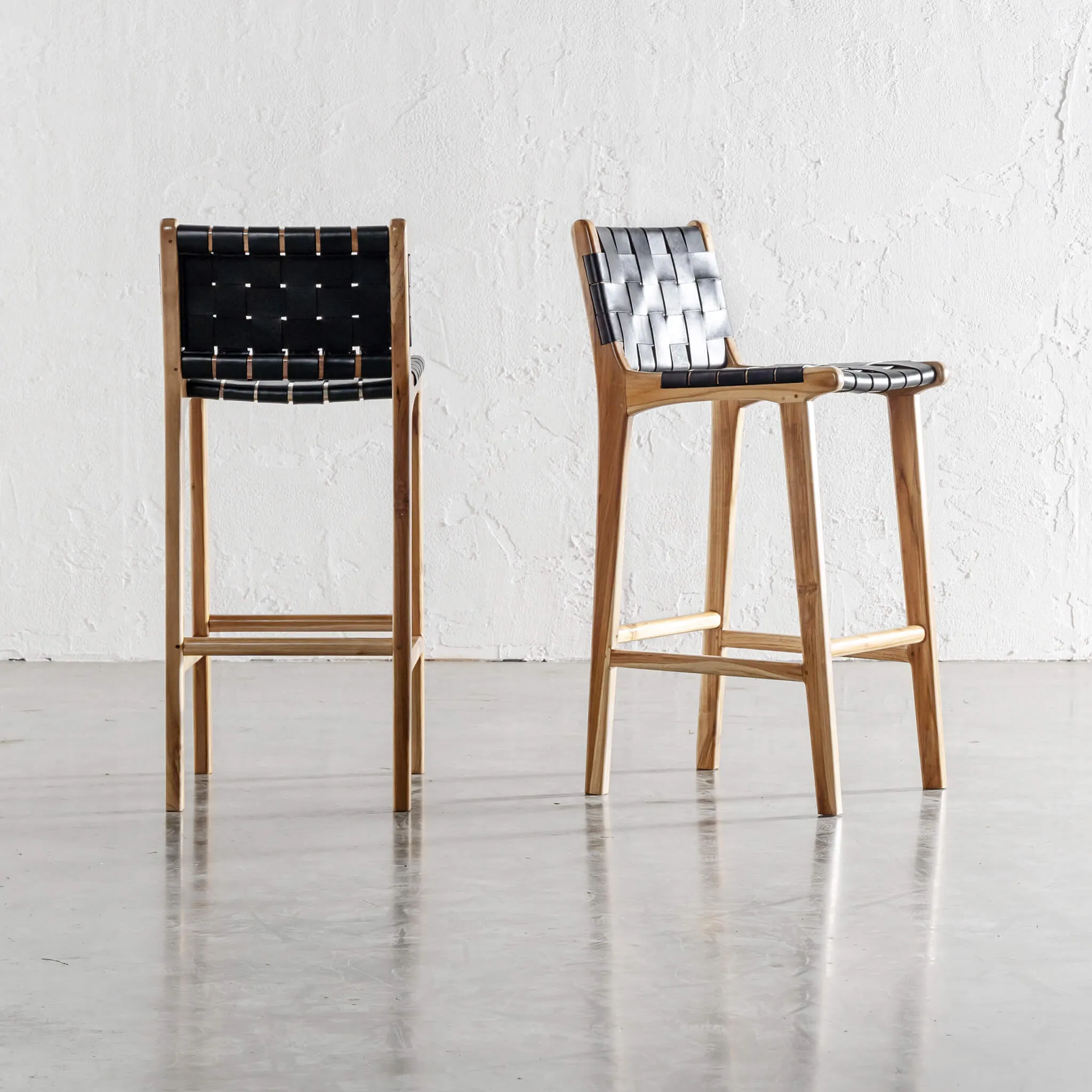 MALAND WOVEN LEATHER BAR CHAIRS | BUNDLE   SAVE | HIGH   LOW | BLACK LEATHER