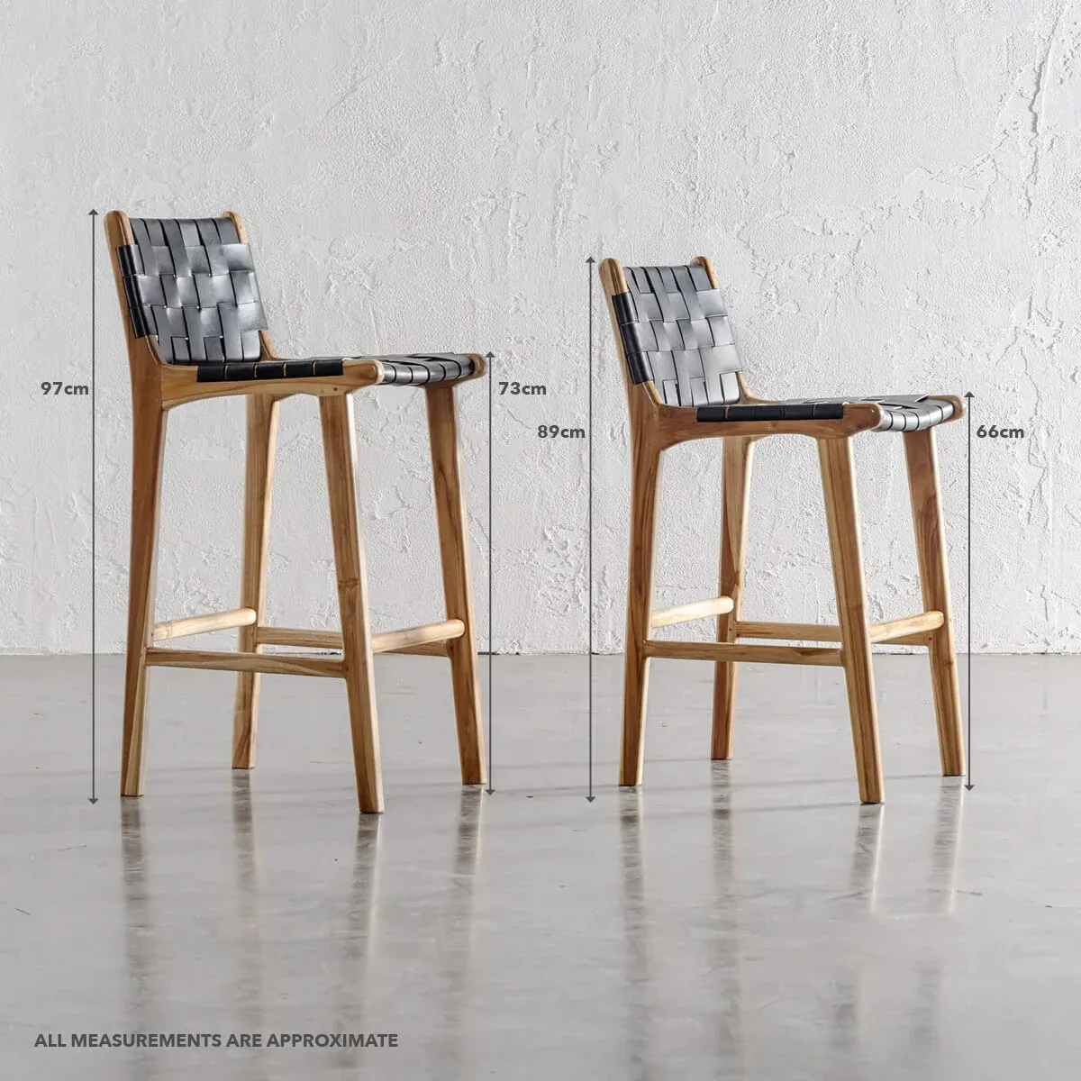 MALAND WOVEN LEATHER BAR CHAIRS | BUNDLE   SAVE | HIGH   LOW | BLACK LEATHER