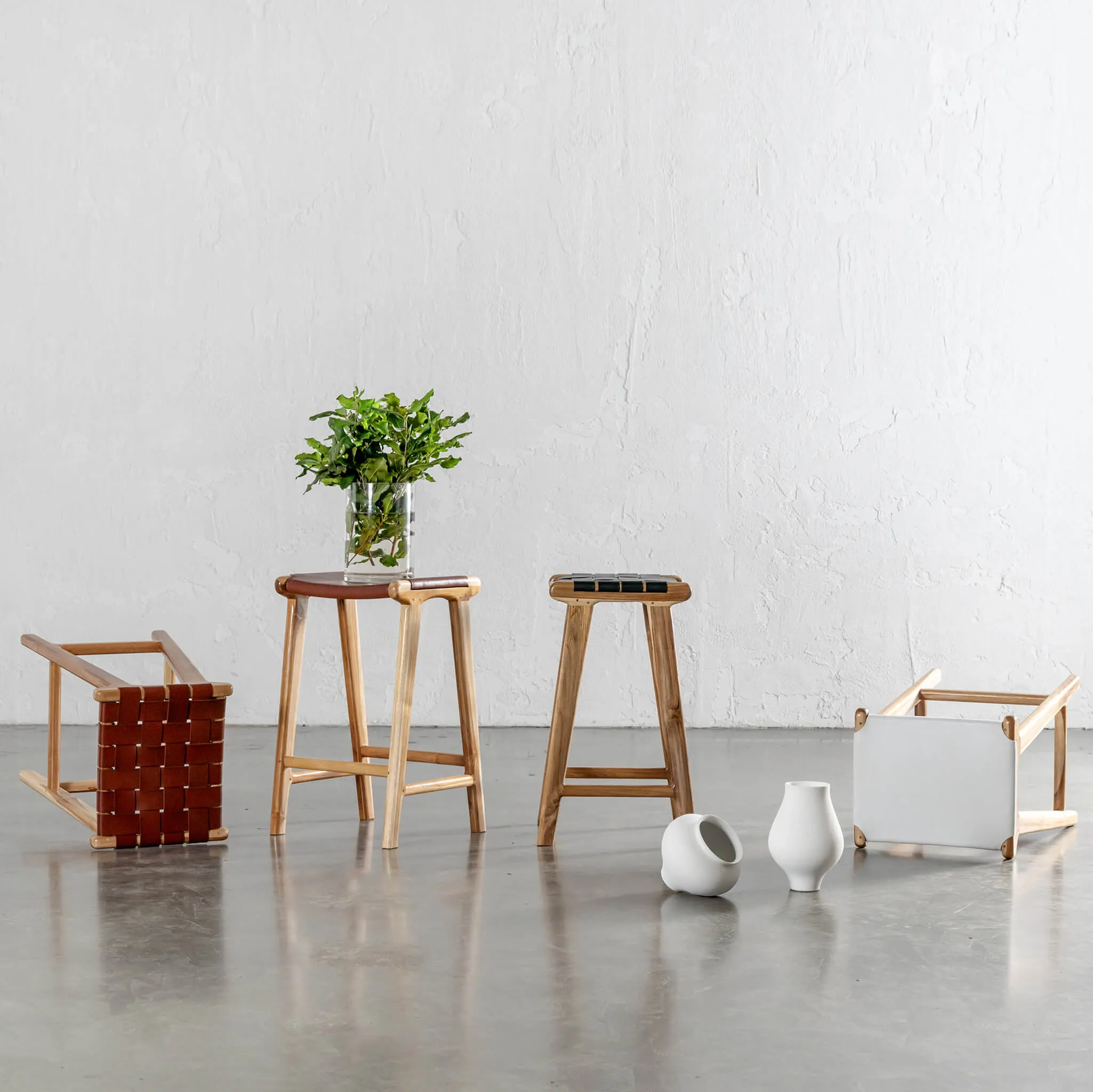 MALAND WOVEN LEATHER COUNTER STOOL  |  BUNDLE   SAVE  |  TAN LEATHER HIDE