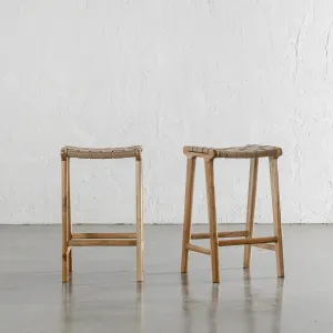 MALAND WOVEN LEATHER COUNTER STOOL  |  LIGHT TAUPE LEATHER HIDE