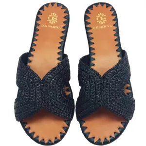 New Zinia Raffia Slides in Black