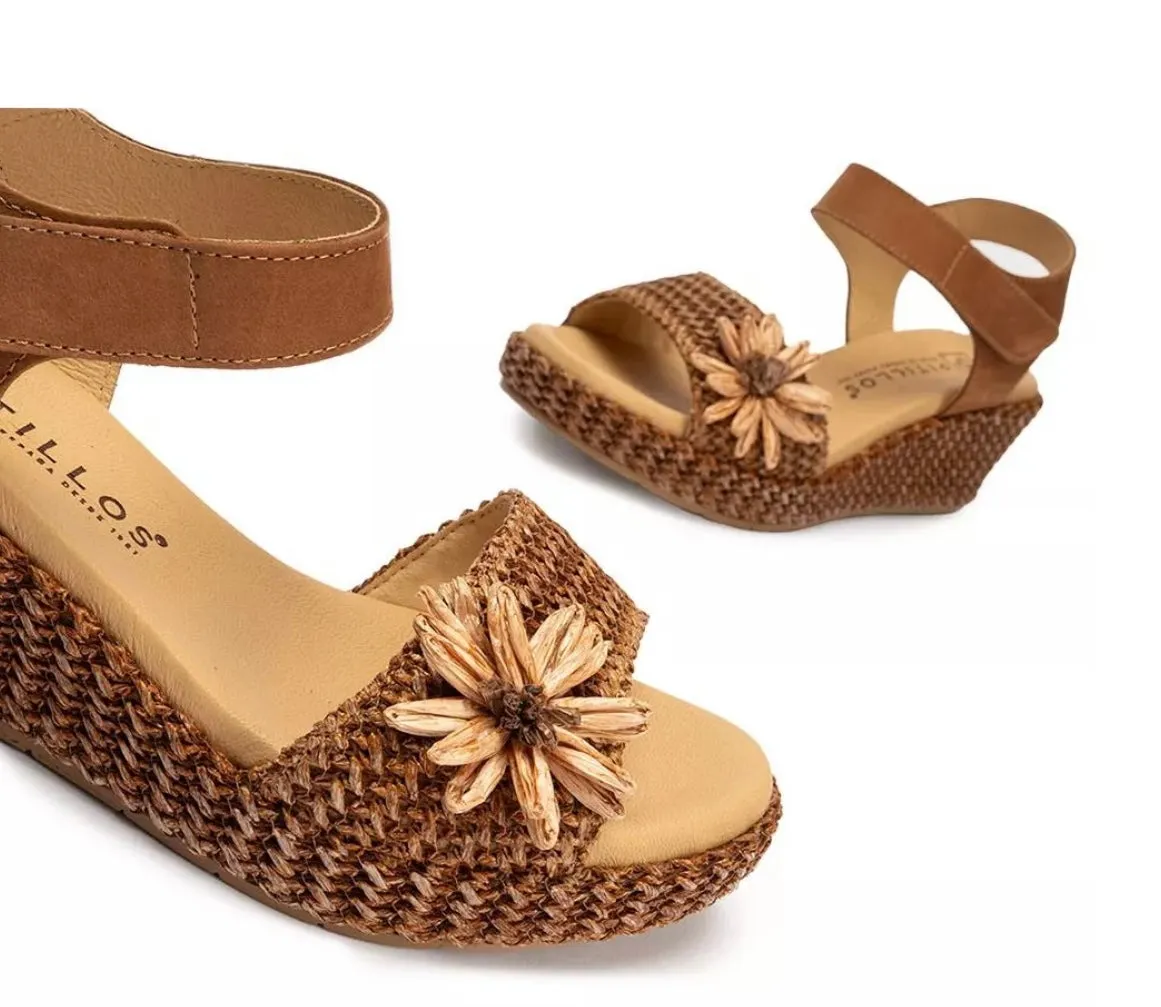 Pitillos Tan Raffia Wedge Sandal 5503 Cuero