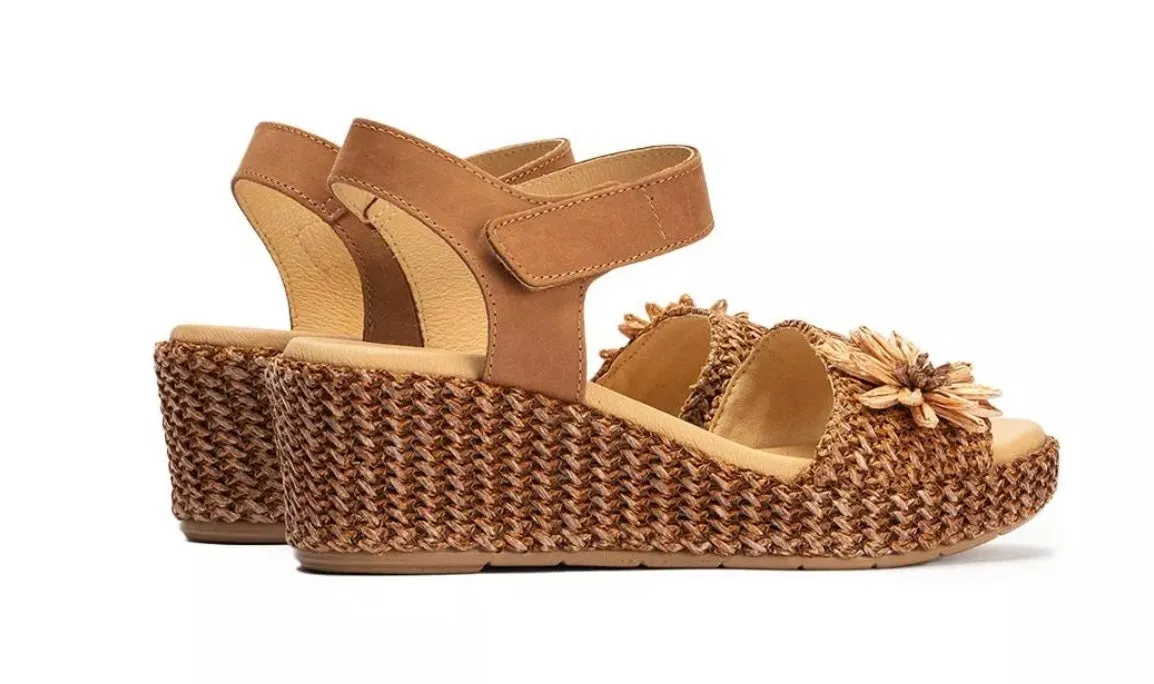 Pitillos Tan Raffia Wedge Sandal 5503 Cuero