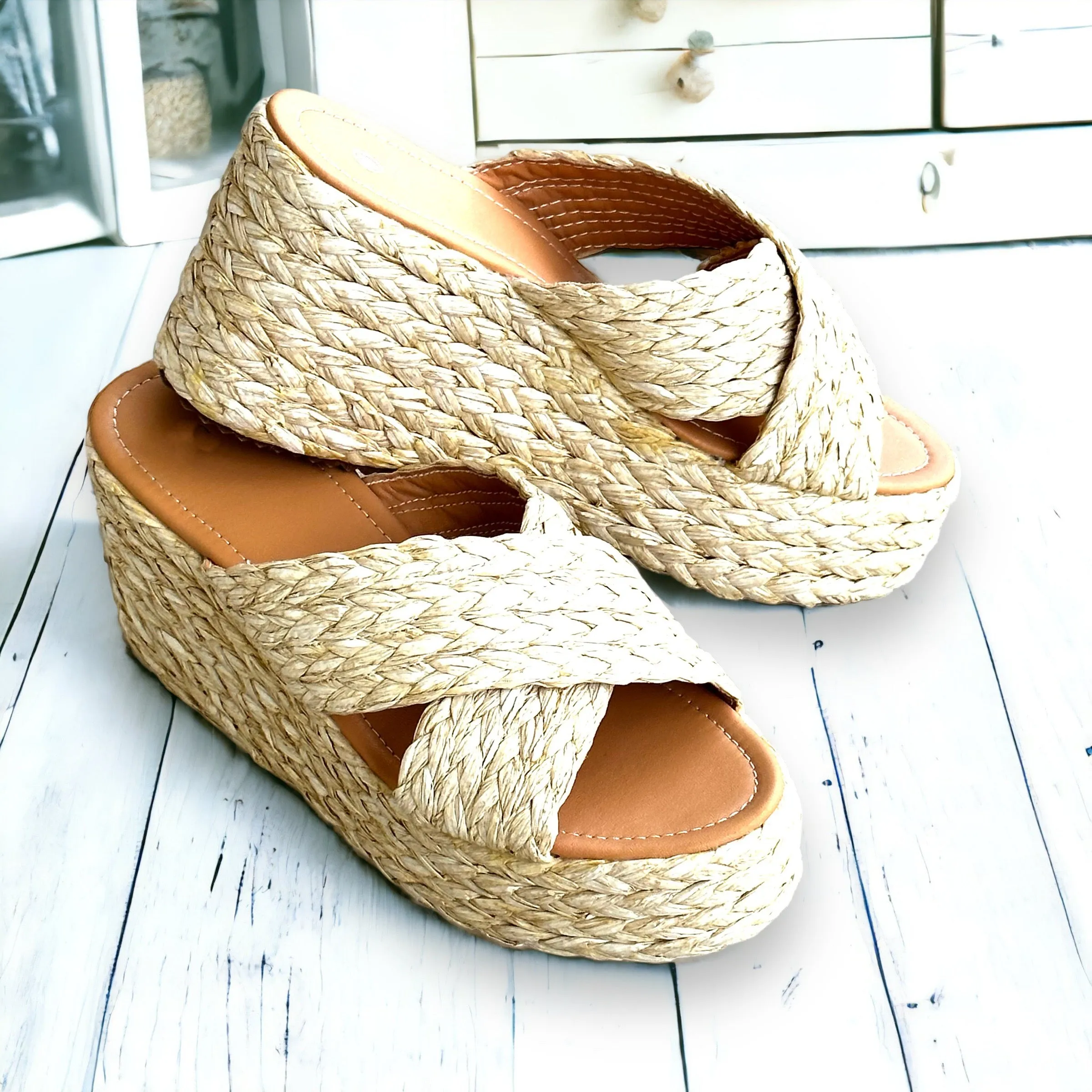 Raffia Wedge Sandals