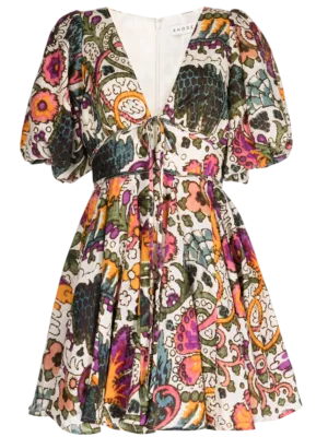 Rhode Resort Linen Madeline Lamu Grande-print flared dress UK 8