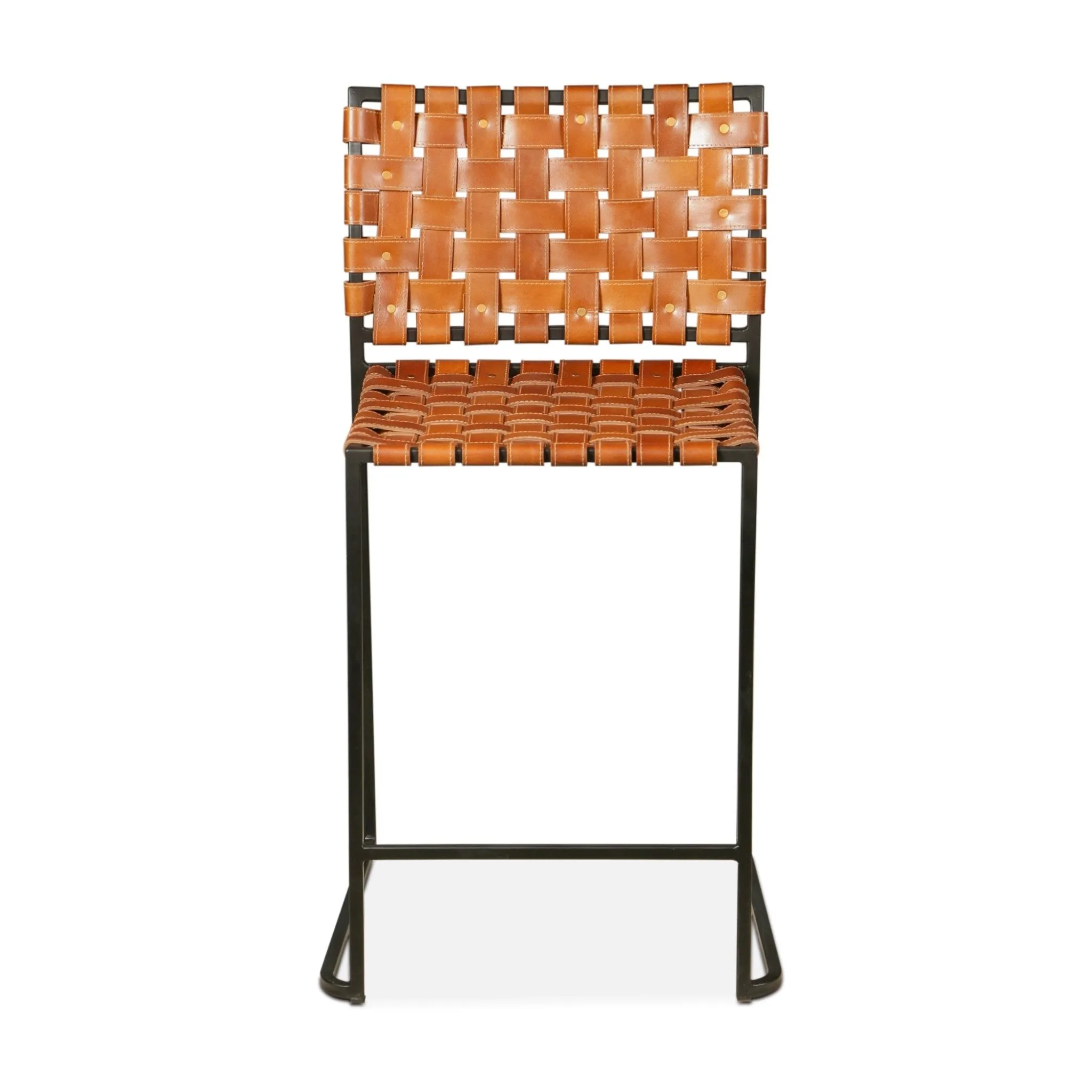 San Antonio Cognac Leather and Iron Counter Chair