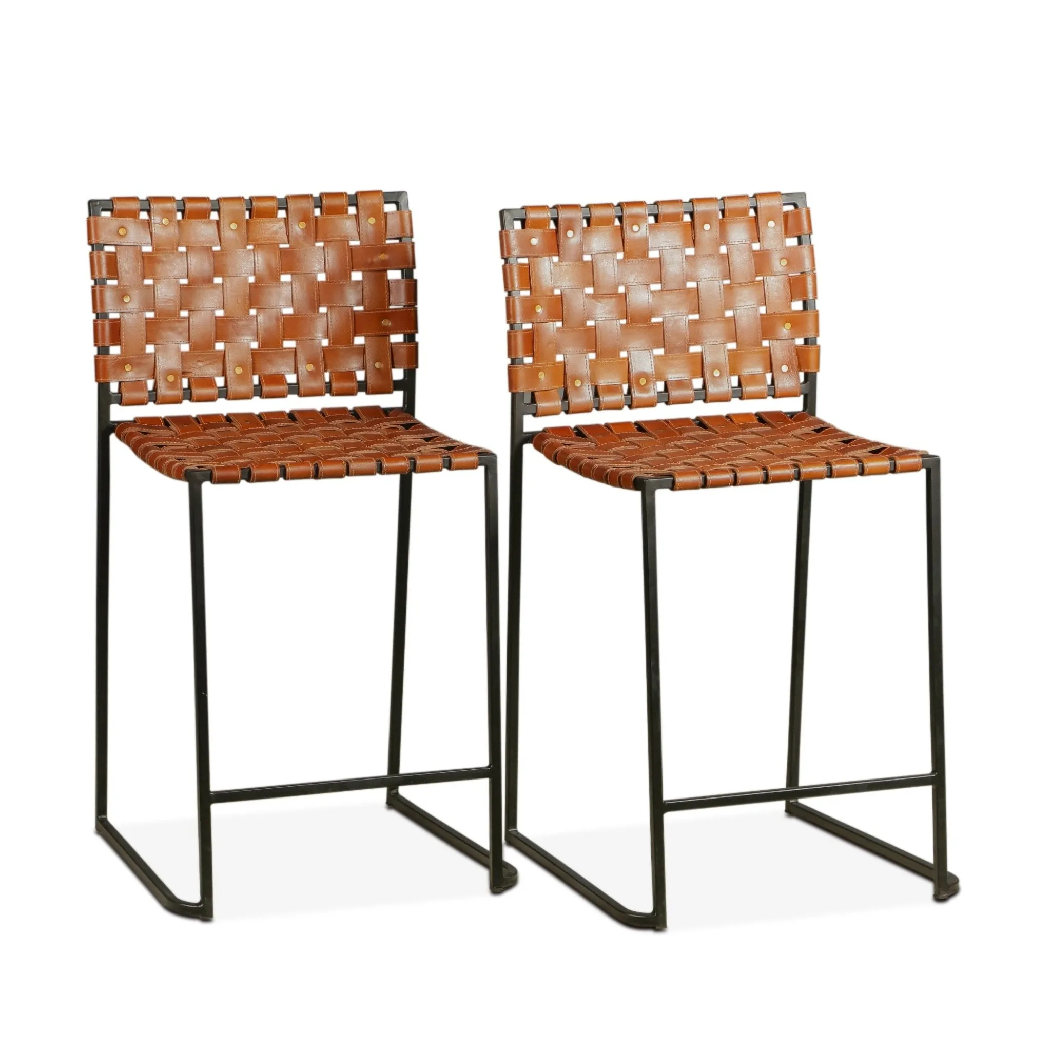 San Antonio Cognac Leather and Iron Counter Chair