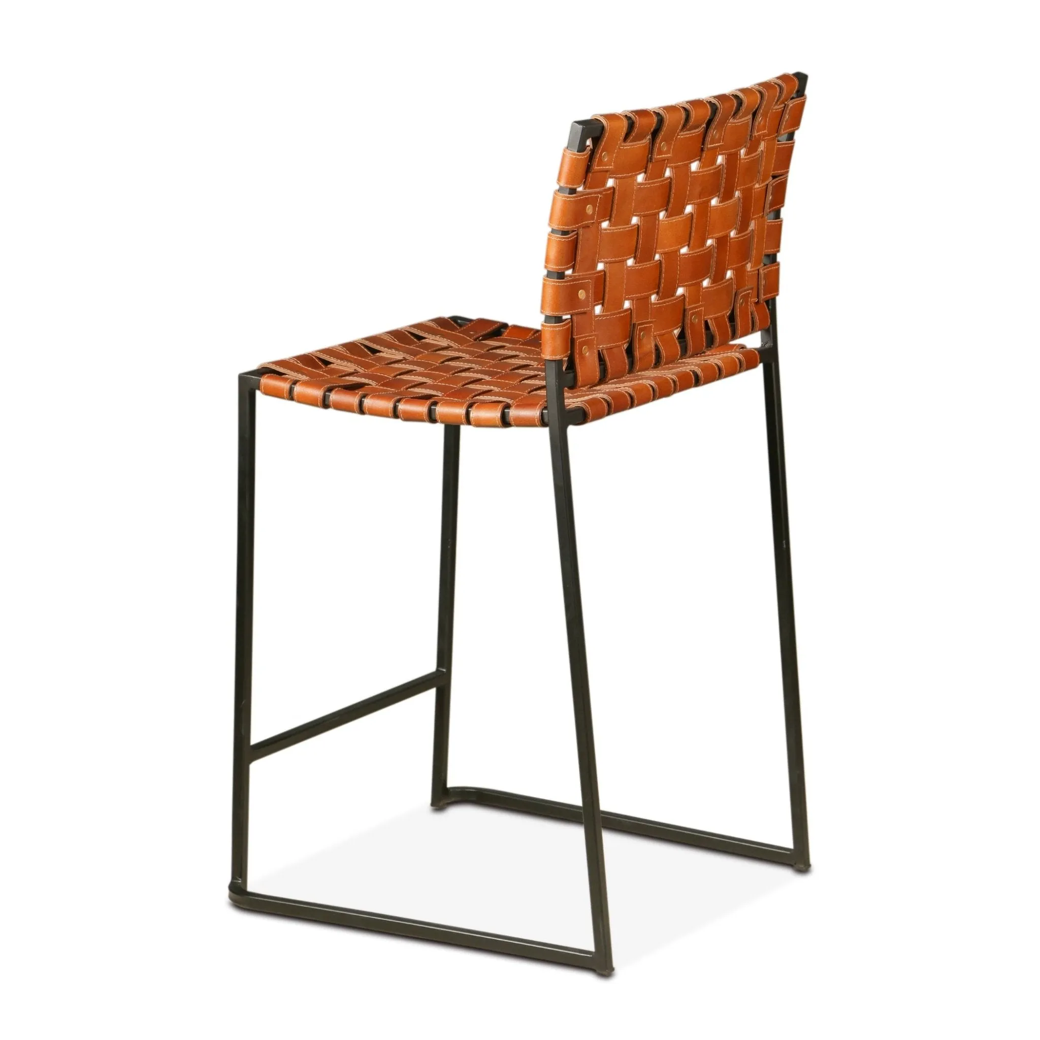 San Antonio Cognac Leather and Iron Counter Chair
