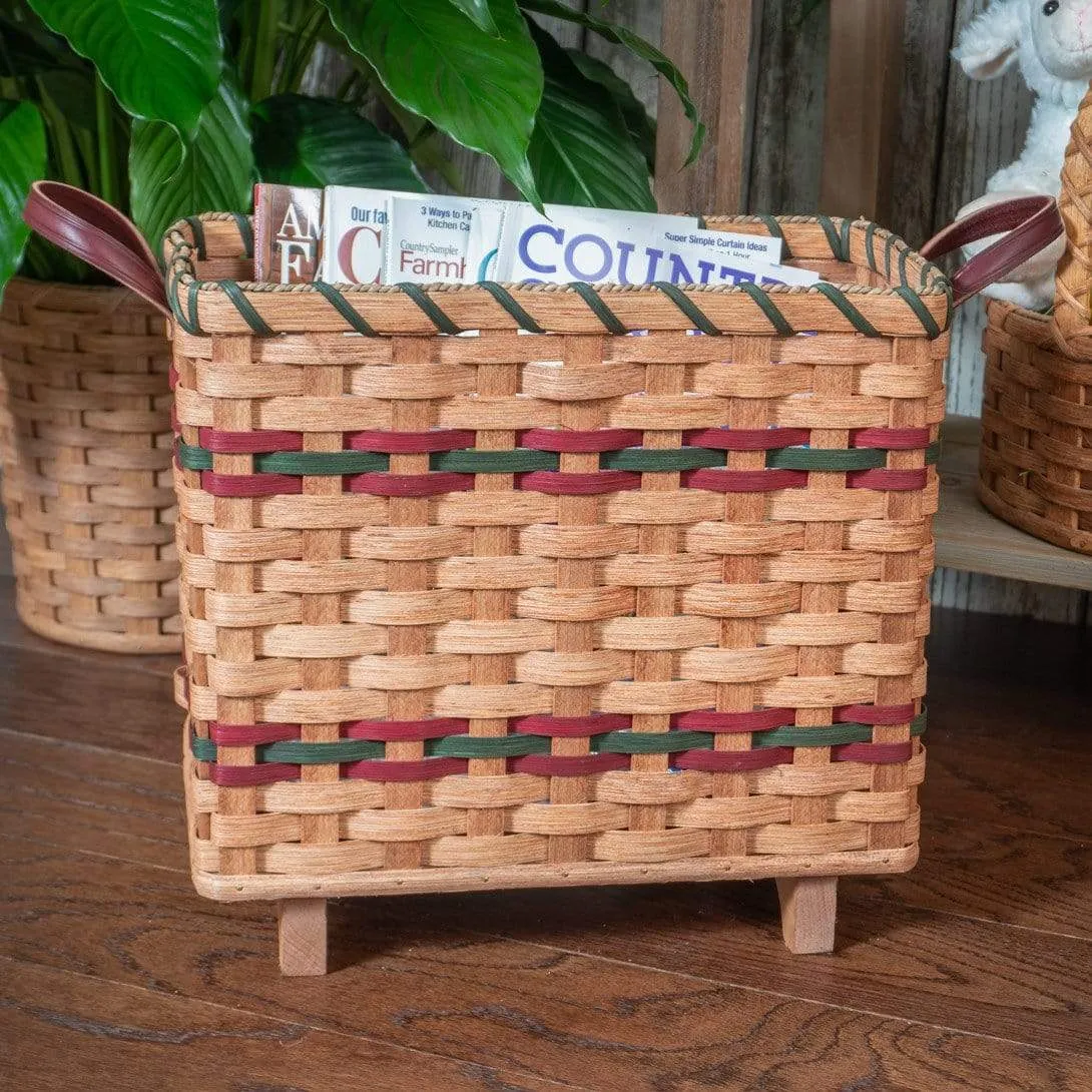 Slim Magazine Basket | Amish Woven Wicker Storage Basket w/Legs