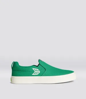 SLIP ON Green Canvas Ivory Logo Sneaker Men