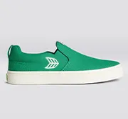 SLIP ON Green Canvas Ivory Logo Sneaker Men