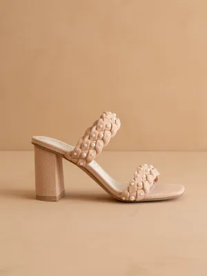 The Parisa | Apricot Braided Pearl Heeled Sandals