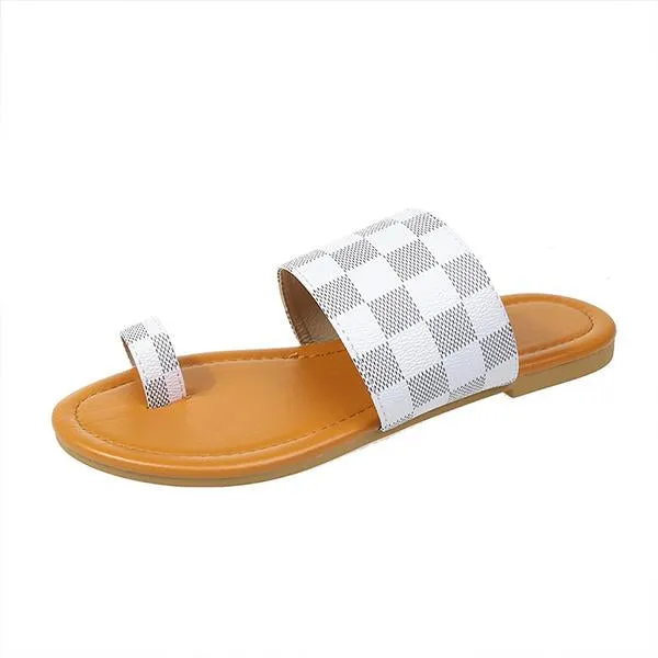 Women's Casual Plaid Toe Flat Flip Flops 67767825S