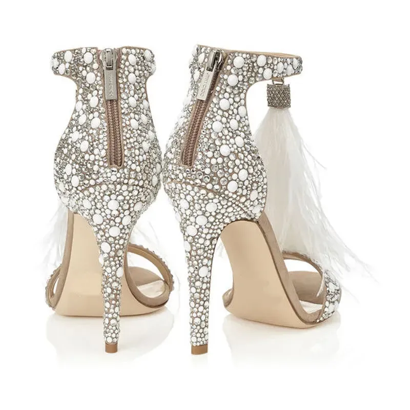 Women's Rhinestone Pearl Studded Heels