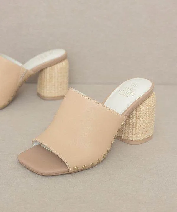 Womens Shoes Style No. Serena - Studded Raffia Slide Heel